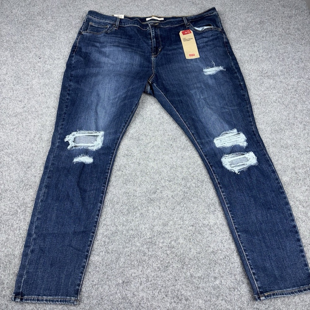 Levis 721 Jeans Womens 22W High Rise Skinny Distressed Plus Size 41x29 Denim NWT